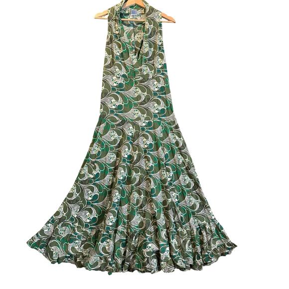Mexicali Blues Green Cotton Maxi Dress XXL 2X Smocked Back Tiered Ruffle Skirt - Picture 1 of 9